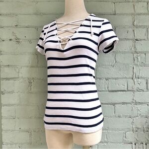 Ralph Lauren Striped Lace Up Short Sleeve Nautical Top